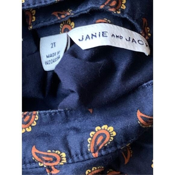 Janie & Jack Toddler Girl Navy Blue Ruffled Paisley Dress - Picture 8 of 11